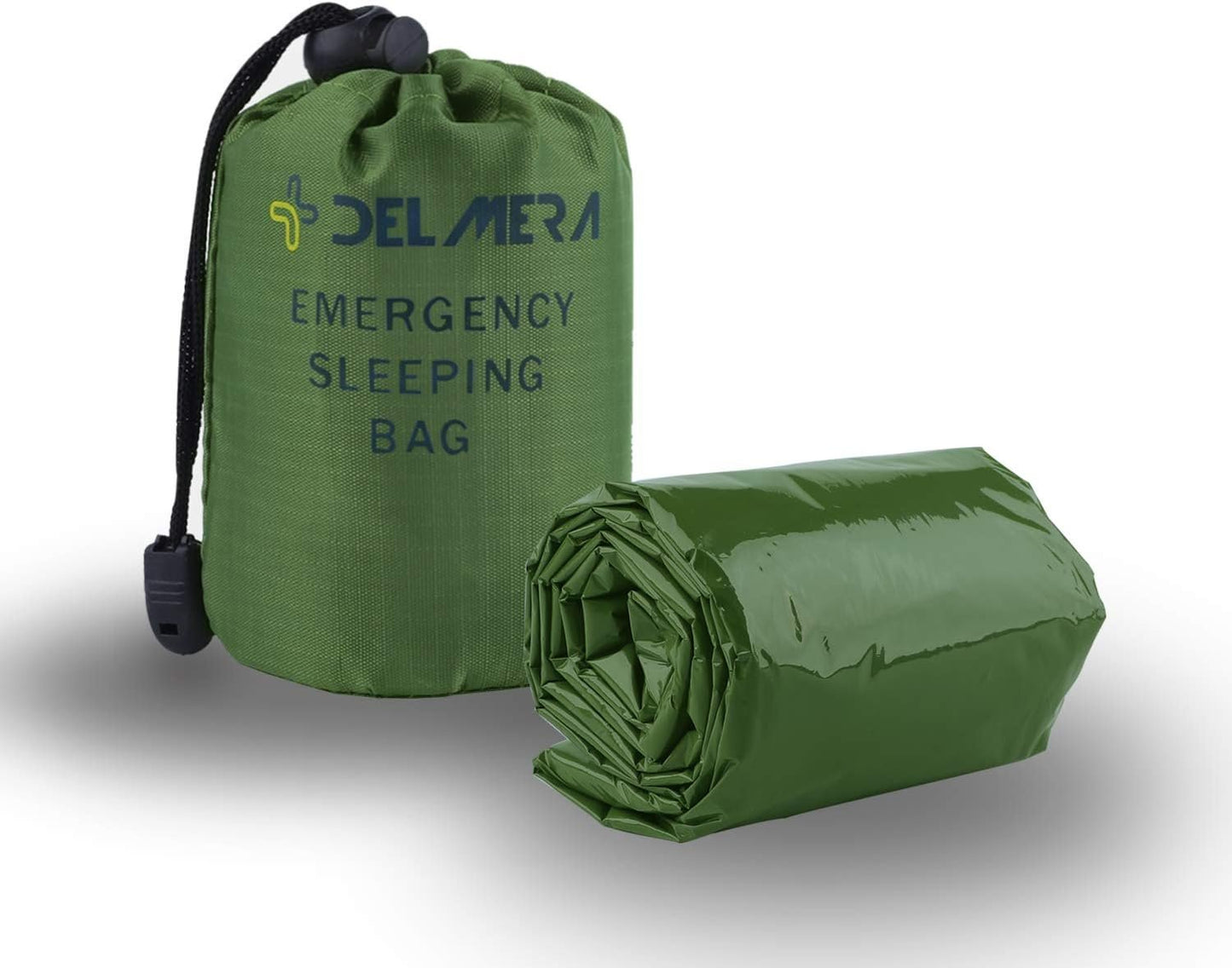 Delmera Emergency Survival Sleeping Bag, Lightweight Waterproof Thermal Emergency Blanket, Bivy Sack with Portable Drawstring Bag for Outdoor Adventure, Camping, Hiking, Orange (Green- 2 Packs)