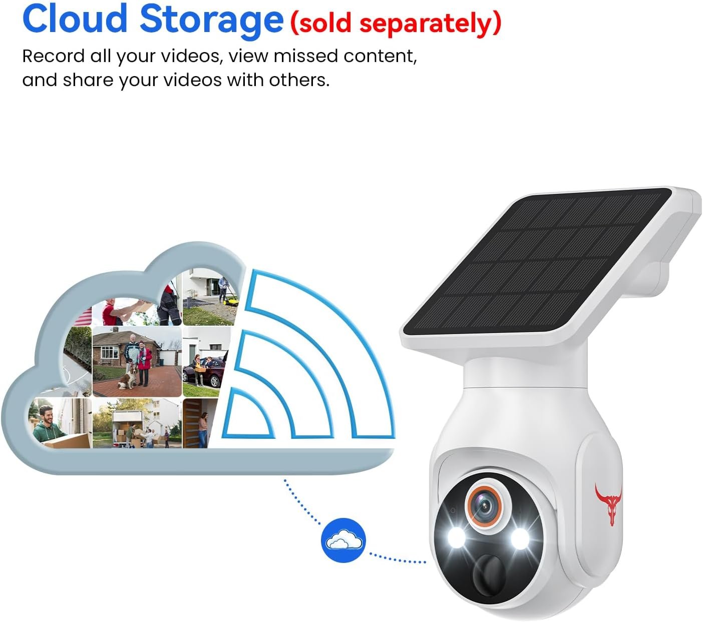 1080p WiFi Security Camera with Solar Panel, Battery Powered, Pan Tilt, AI Motion Detection, Night Vision, 2-Way Talk, IP65, Cloud Storage (Sold Separately), 2.4GHz WiFi Only
