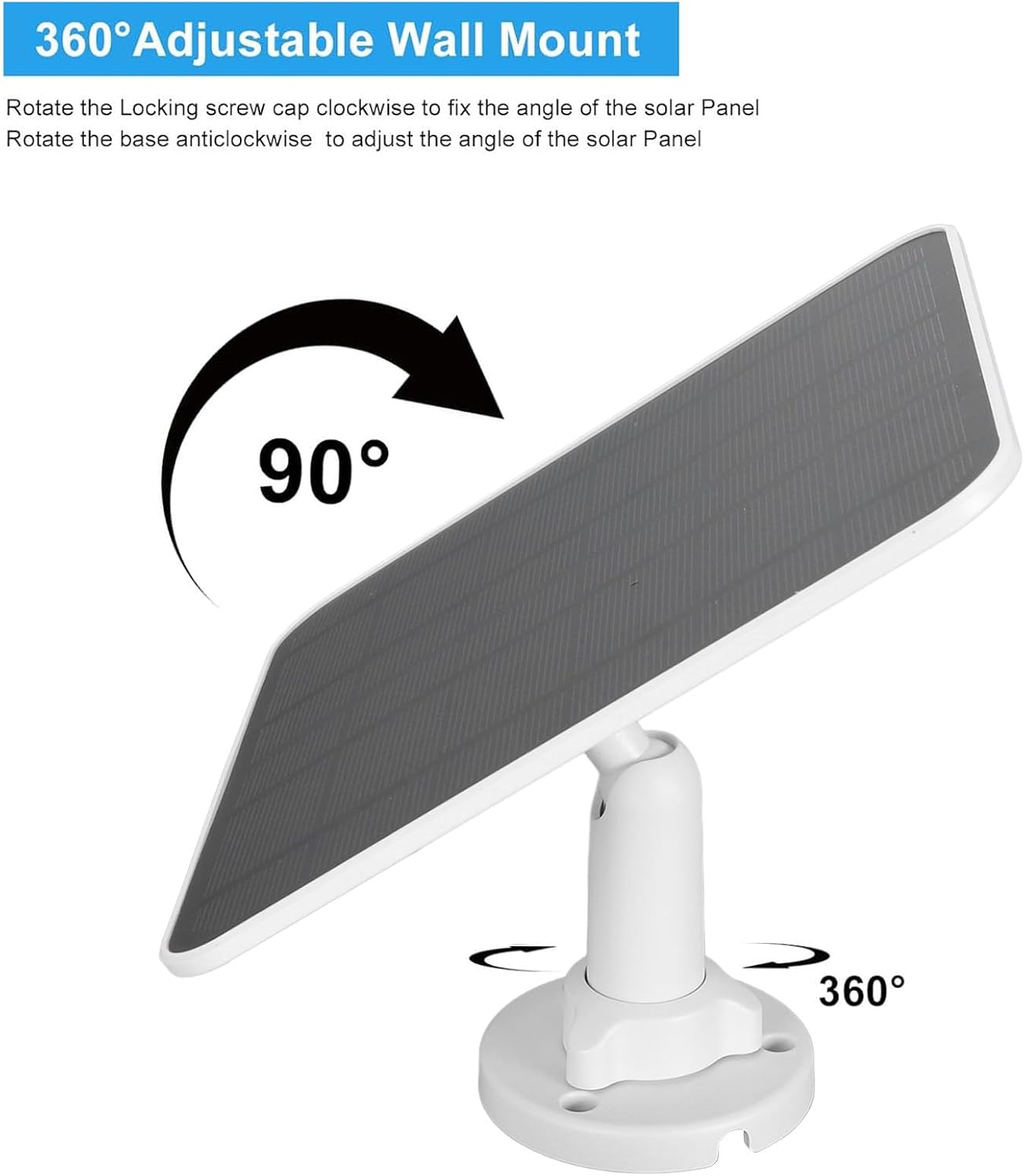 12W Solar Panel for Ring Camera, Solar Panel Charger with 360 Degree Adjustable Bracket, 9.8ft Charging Cable, USB C Solar Panel Video Doorbell 2 3 3+ 4 Plus and for Doorbell 2K Camera