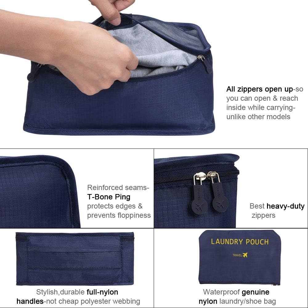 Vicloon Travel Suitcase Organizer Set 6/8 Pieces, Cube Storage Bags, Waterproof Separators Pouches Travel Organizer, Travel Organizer for Clothes, Shoes, Cosmetics Packing Cubes
