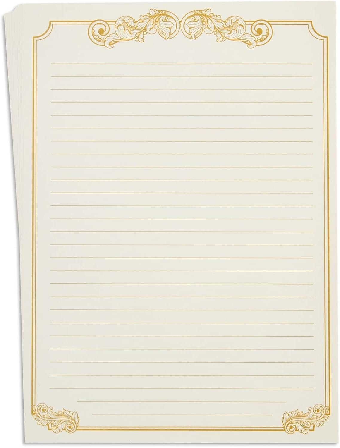 Vintage Style Letter Writing Kit with 60 Sheets of Gold Border Paper and 30 Envelopes for Letters, Valentine's (7.25 x 10 in)