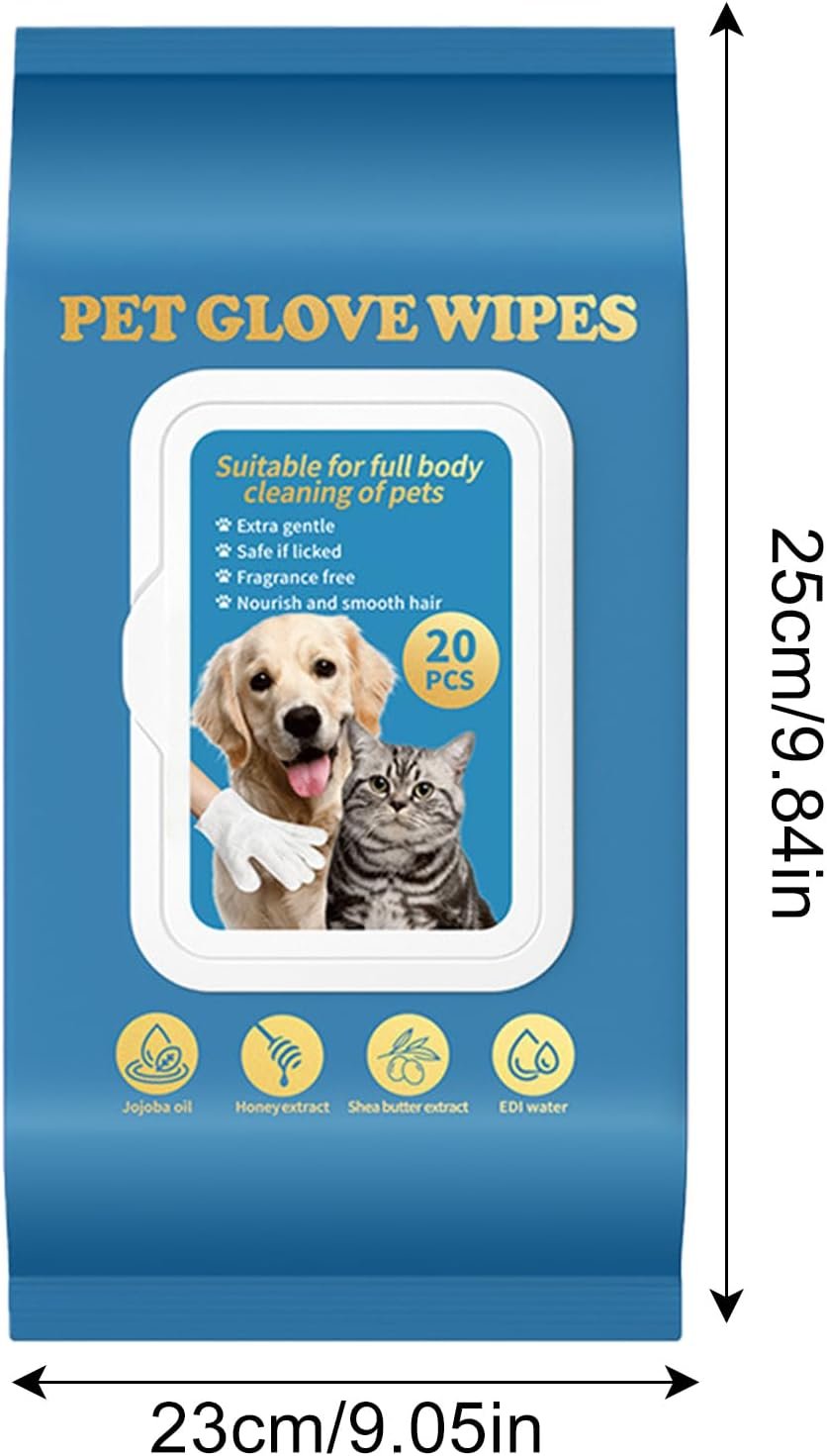 Pet Glove Wipes,Cat Bathing Wipes 20X | Comfortable Waterless Washer Brush for Daily Care, Washing Grooming Bathing, Paw Hygiene