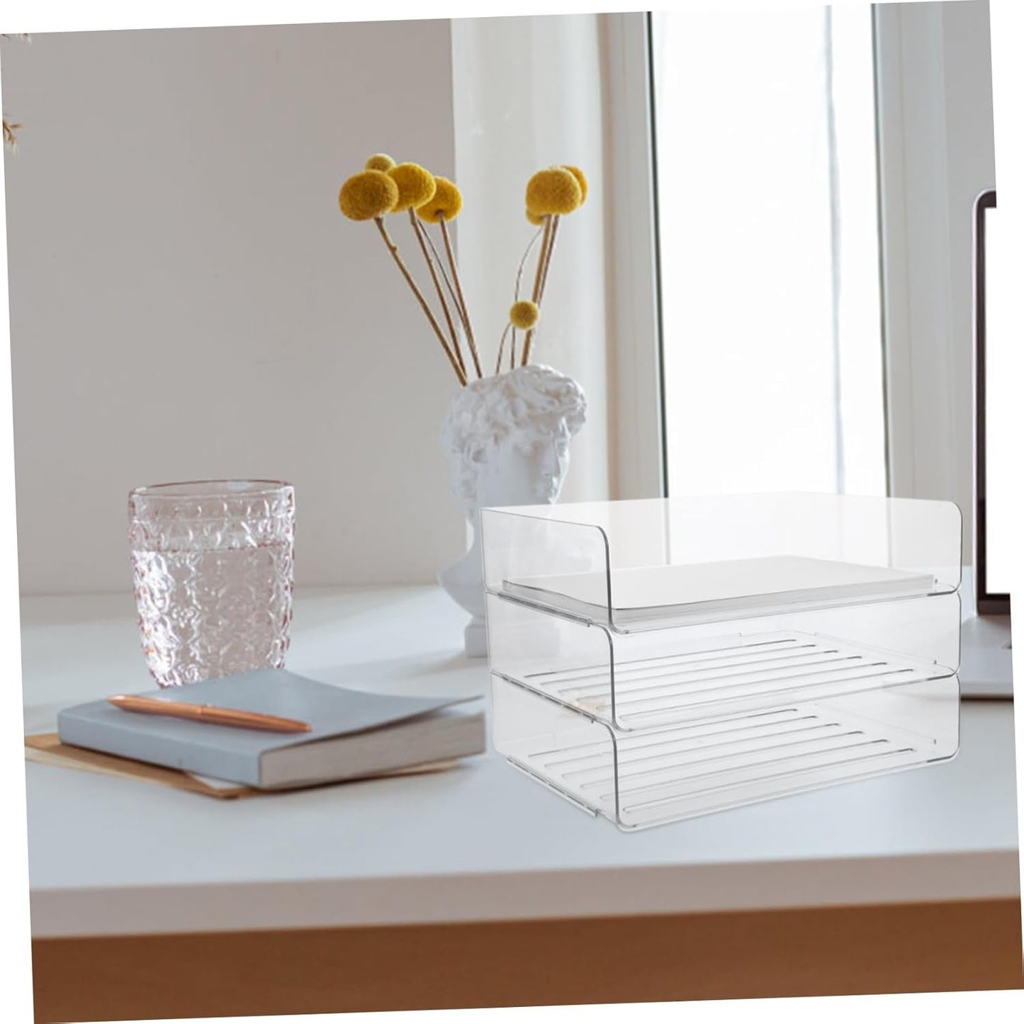 Generic Paper Storage Organizer Desk Tray Stackable File Organizer for Office Transparent Letter Tray for Efficient Workspace Organization