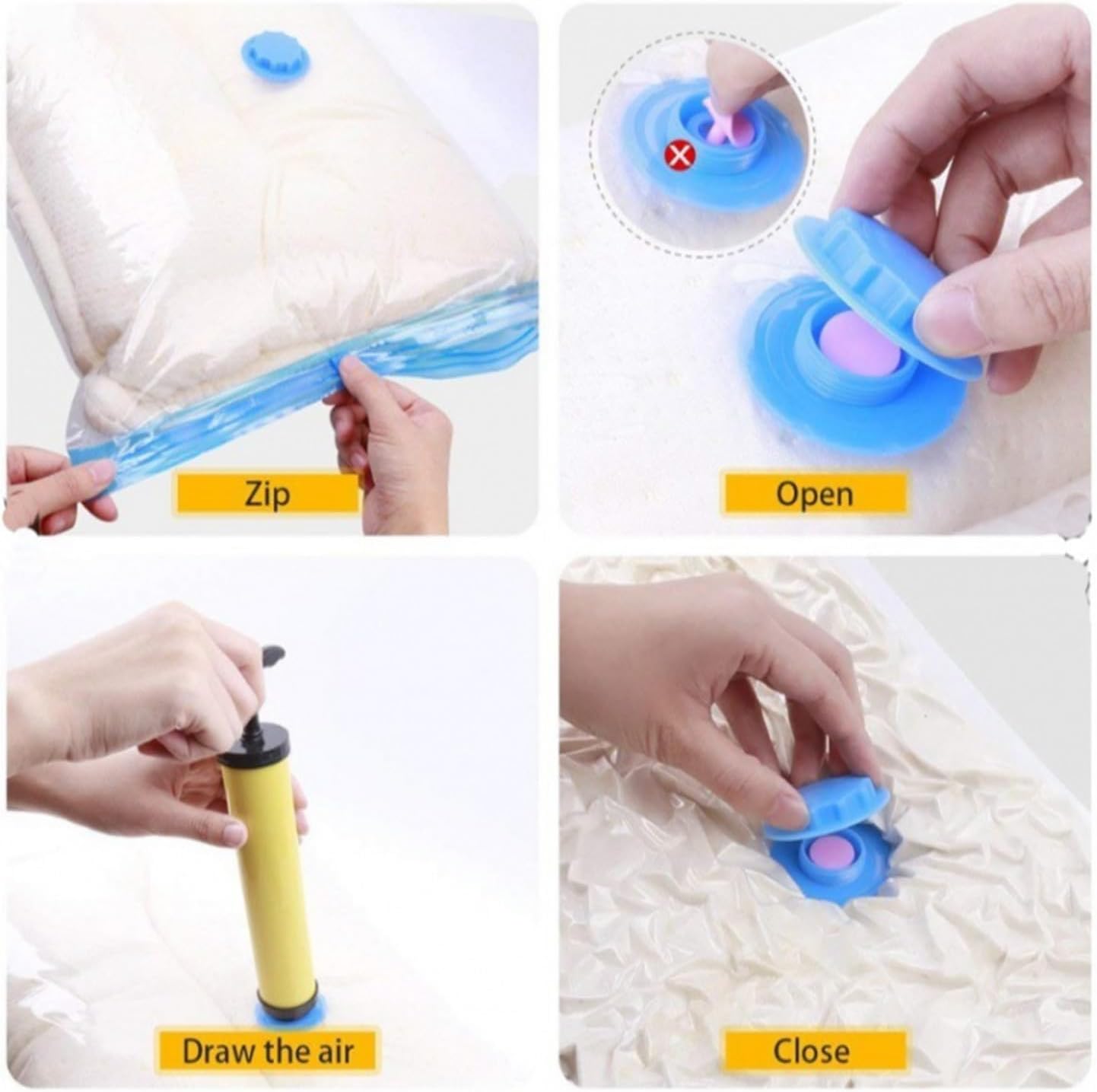 Vacuum Storage Bags Small 6 Pack with Suction Pump, 60 X 40 Cm Reusable Compression Bags Space Saver, Vacuum Bag for Packing,Clothes, Bedding, Travel