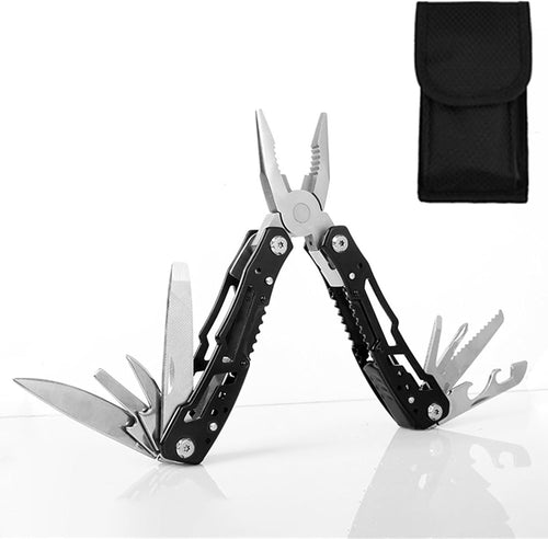 LMX 14 in 1 Pocket Multitool Pliers, Gifts for Men, with Safety Lock and Nylon Sheath for Survival, Camping, Hunting, Fishing and Hiking (Black)