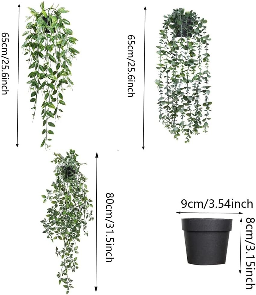 3 Pack Artificial Hanging Plants Potted Greenery Decor Fake Ivy Plant Vine Plastic Plant for Office Farmhouse Home Indoor Outdoor Decor Wall House Room Decoration Wall Wedding Party Home Garden