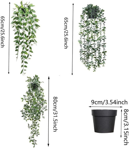 3 Pack Artificial Hanging Plants Potted Greenery Decor Fake Ivy Plant Vine Plastic Plant for Office Farmhouse Home Indoor Outdoor Decor Wall House Room Decoration Wall Wedding Party Home Garden