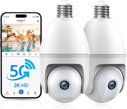 Light Bulb Security Camera - 5g 2K Lightbulb Security Cameras Wireless Outdoor EseeCloud, 360 Front Porch Light Camera Screw in Light Socket 7/24 Motion Sensor Color Night Vision 2-Way Audio