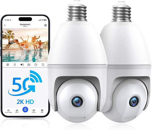 Light Bulb Security Camera - 5g 2K Lightbulb Security Cameras Wireless Outdoor EseeCloud, 360 Front Porch Light Camera Screw in Light Socket 7/24 Motion Sensor Color Night Vision 2-Way Audio