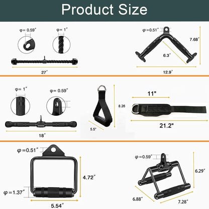 WNOEY Cable Machine Accessories, Cable Rowing Machine Handle Attachments, LAT Pull Down Attachment. Multi-Option: Double D Handle, V-Shaped Bar, Tricep Rope, Rotating Straight Bar