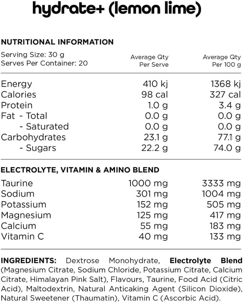 Switch Nutrition Hydrate+ Lemon Lime 600gm
