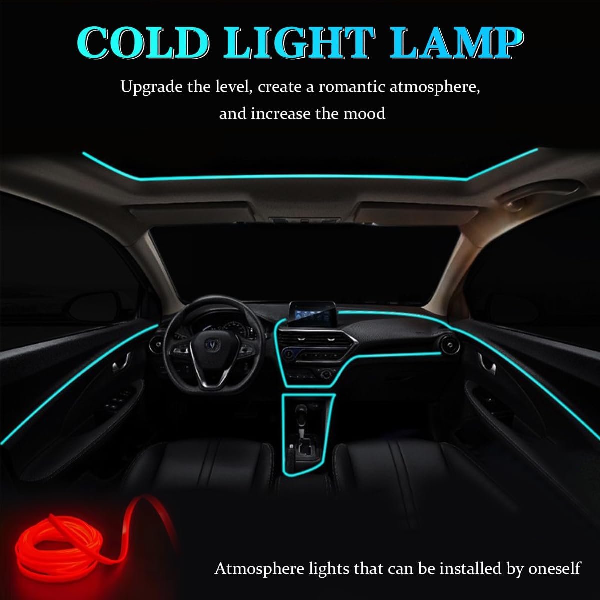 TSUGAMI EL Wire Car Interior LED Strips Lights, 16FT 5V USB Auto Neon Light Strip, Electroluminescent Vehicle Interior Ambient Lighting Decor Accessories, Universal for RV, SUV, Truck (Red)