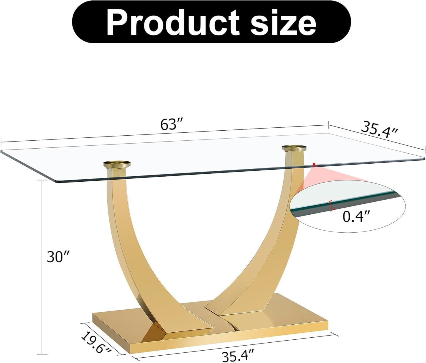 WEKEOT Modern Dining Table Rectangle Kitchen Table Tempered Glass Tabletop with Golden Leg Dinner Table for Dining Room, Office, Restaurant (160CM, Glass Tabletop and Golden Leg)