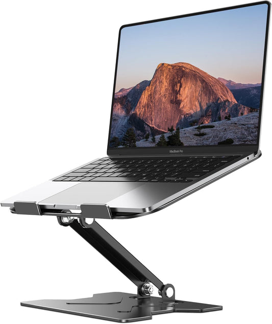 JCZT Portable Laptop Stand, Adjustable Foldable Laptop Riser Mount for Desk, Ergonomic Computer Stand Holder for MacBook Air Pro, Dell, HP, All 10-16'' Laptops, Black