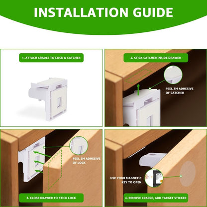 AUTOWT 12 Pack Magnetic Cabinet Locks for Kids - Child Safety Latches - Baby Proofing Cabinets and Drawer Locks for Kitchen Cupboard with 3M Adhesive - Easy Installation No Drilling & No Tools Required