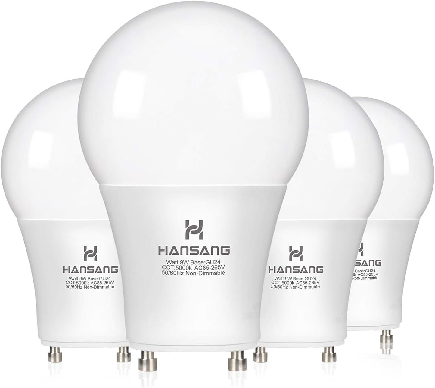 hansang A19 LED Bulb Gu24 Light Bulb Base,9W (100W Equivalent),900 Lumens,5000K Daylight,220 Degree Beam Angle,Gu24 Twist Base,for CFL Upgrade,Non-Dimmable 4 Pack