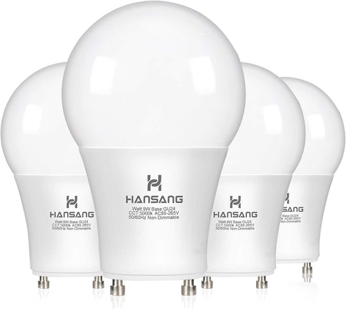 hansang A19 LED Bulb Gu24 Light Bulb Base,9W (100W Equivalent),900 Lumens,5000K Daylight,220 Degree Beam Angle,Gu24 Twist Base,for CFL Upgrade,Non-Dimmable 4 Pack