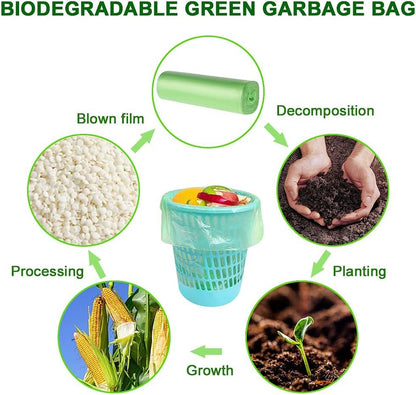 Biodegradable Trash Bags 100 Counts 2.6 Gallon Garbage Bags Small Strong Eco-Friendly Wastebasket Liners for Bathroom Kitchen Office-Green