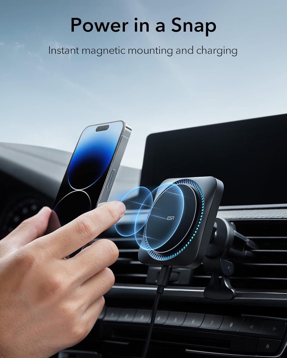 ESR for MagSafe Car Mount Charger with CryoBoost, Magnetic Wireless Car Charger Compatible with MagSafe Car Charger, for iPhone 16/15/14/13/12, S25, Fast Phone Cooling Charger Set, 36W QC 3.0 Adapter