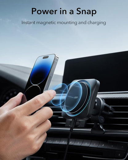 ESR for MagSafe Car Mount Charger with CryoBoost, Magnetic Wireless Car Charger Compatible with MagSafe Car Charger, for iPhone 16/15/14/13/12, S25, Fast Phone Cooling Charger Set, 36W QC 3.0 Adapter