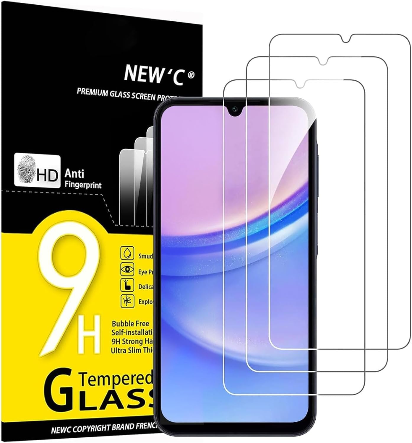 NEW'C 3 Pack Designed for Samsung Galaxy A15 5G /4G Screen Protector Tempered Glass,Case Friendly Ultra Resistant