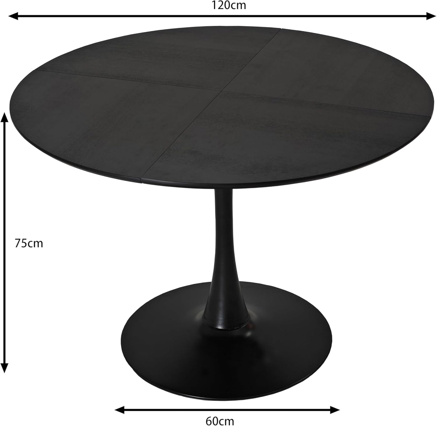 47.24" Modern Round Dining Table, Four Patchwork Tabletops with Black Color Solid Wood Grain Table Top, Metal Base Dining Table, End Table Leisure Coffee Table