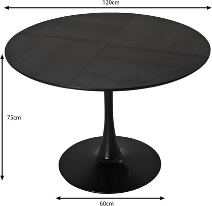 47.24" Modern Round Dining Table, Four Patchwork Tabletops with Black Color Solid Wood Grain Table Top, Metal Base Dining Table, End Table Leisure Coffee Table