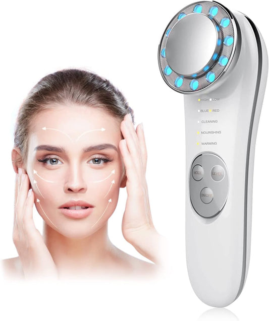 Houzzi Facial Massager, Skin Care Tools 7 in 1 High Frequency Facial Machine, Skin Care Galvanic Facial Machine, Off-white