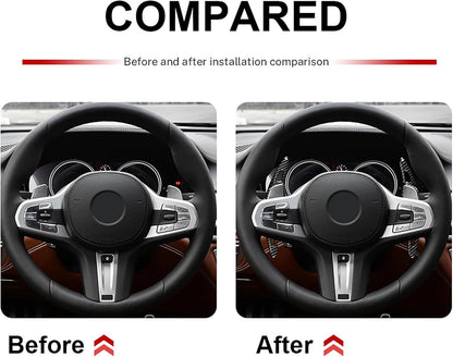 KUNGKIC For BMW 4 5 7 6 3 G20 G30 G11 G06 G01 G07 G29 G05 G15 G14 G22 G26 Steering Wheel Gear Lever ABS DSG Interior Extensions Decoration Accessories 2 Pieces Black Carbon Fiber