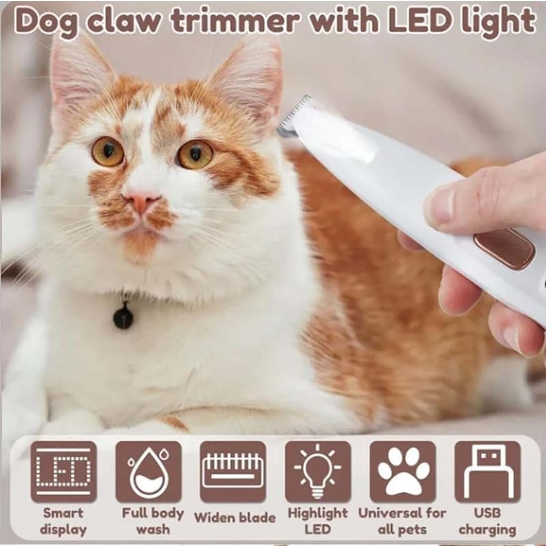 Saffory Dog Trimmer, Saffory Electric Dog Trimmer, Pet Micro Precision Trimmer, Dog Paw Trimmer for Grooming, Low Noise Dog Clippers, Rechargeable Pet Paw Trimmers with Led Light (White)