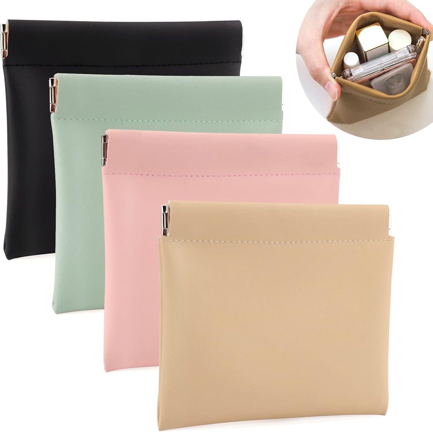 BUSOHA Small Makeup Bag for Purse, Mini Portable Cosmetic Bags for Women, Coin Purse Lipstick Cosmetic Accessories Organizer, Small Travel Kit Storage Pouch, 4 PCS, 4.7*4.3INCH, Mini Storage Bag