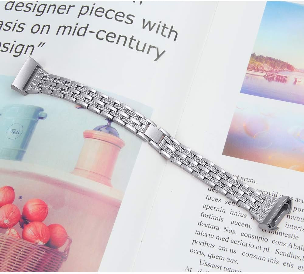 BORCHY Bling Bands Compatible with Fitbit Charge 4/Fitbit Charge 3/Fitbit Charge 3 SE Smartwatch,Rhinestone Dressy Bracelet Replacement Metal Bands with Bling Diamond Rhinestone Bracelet Metal Strap for Wristbands Jewelry Strap Women Girl