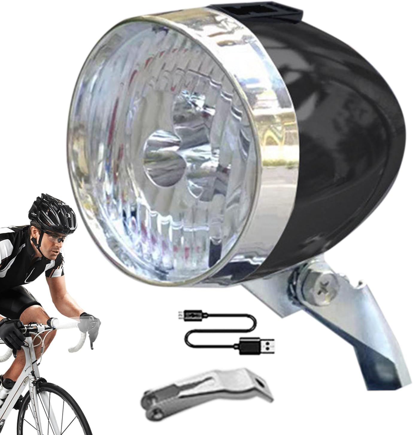Bikes Front Light, Three Led Bulbs, 2.95+2.72in Riding Illumination Gear, Rechargeable Lighting Accessory, Retro Classic Headlight for Night Trips, Cycling, Outdoor Travel, Safety