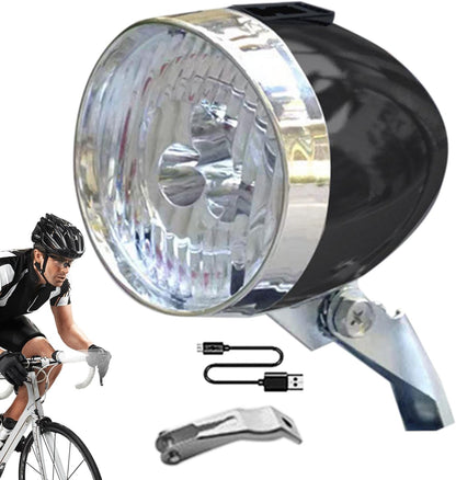 Bikes Front Light, Three Led Bulbs, 2.95+2.72in Riding Illumination Gear, Rechargeable Lighting Accessory, Retro Classic Headlight for Night Trips, Cycling, Outdoor Travel, Safety