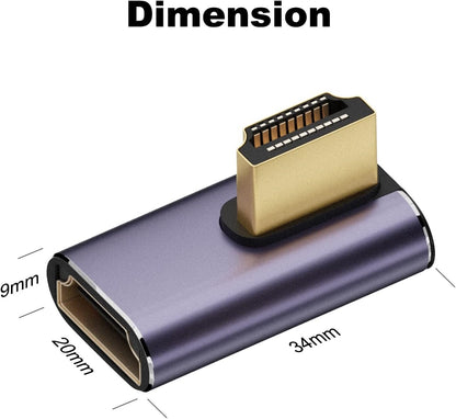 AreMe 8K HDMI 2.1 Right Angle Adapter (2 Pack), Left&Right 90 Degree and 270 Degree HDMI Male to HDMI Female Extender Connector Aluminum Alloy Purple