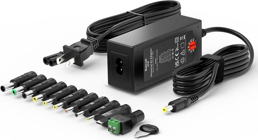 Basicvolt 45W Universal AC/DC Adapter 5V 6V 7.5V 9V 12V 13.5V 15V 1A 2A 3A Power Supply, Multi-Voltage Power Adapter for Household Electronics Webcam TV Box LED Strip Light Speaker and More