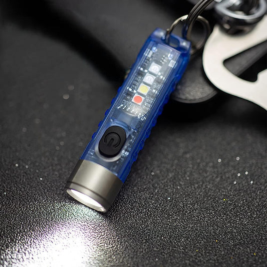 Mini Led Flashlight, Handheld Flashlight, 400 Lumens Outdoor EDC Rechargeable High Bright Multi-Functional Keychain Flashlight, with UV Light and Warning Light, P65 Water Resistant for Camping Hiking