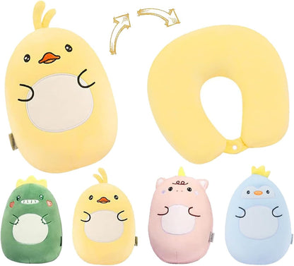 Travel Pillow, Neck Pillow, 2-in-1 Travel Pillow, U-Shaped Neck Pillow, Foam Pillow, Animal Pillow, Comfortable Neck Pillow, Travel Pillows for Sleeping Airplane, Car, Office (Duck)
