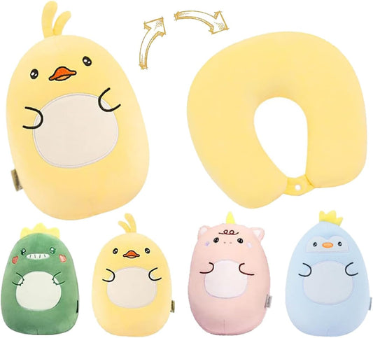 Travel Pillow, Neck Pillow, 2-in-1 Travel Pillow, U-Shaped Neck Pillow, Foam Pillow, Animal Pillow, Comfortable Neck Pillow, Travel Pillows for Sleeping Airplane, Car, Office (Duck)