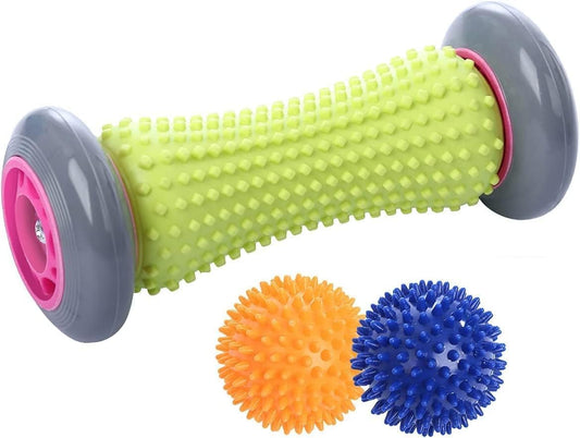 CHANEDE Foot Roller Massage Ball for Relief Plantar Fasciitis and Reflexology Massager for Deep Tissue Acupressure Recovery for PLA Relax Foot Back Leg Hand Tight Muscle, 1 Roller and 2 Spiky Balls