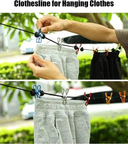 Cyanmor 2 Pack Portable Clothesline with 12 Clothespins, Retractable Travel Windproof Clothesline with Climbing Clip, Suitable for Camping, Hotel Indoor and Outdoor Use(Blue)