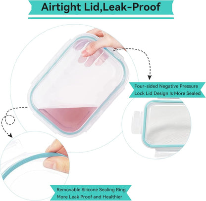 Luvan 2 Pack 1520Ml Large Glass Container Food Storage, Airtight Meal Prep Containers with Lids Lunch Box Set BPA Free & Leak-Proof for Microwave,Oven,Fridge and Dishwasher Safe