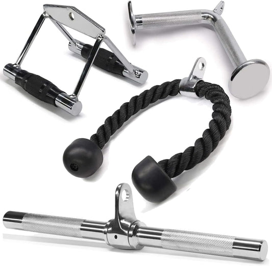 Yes4All Triceps Pull Down Attachment, Cable Machine Accessories for Home Gym, LAT Pull Down Attachment Weight Fitness, Cable Machine Attachment Set - Triceps Rope, LAT Pull Down Bar, V-Bar, Double D