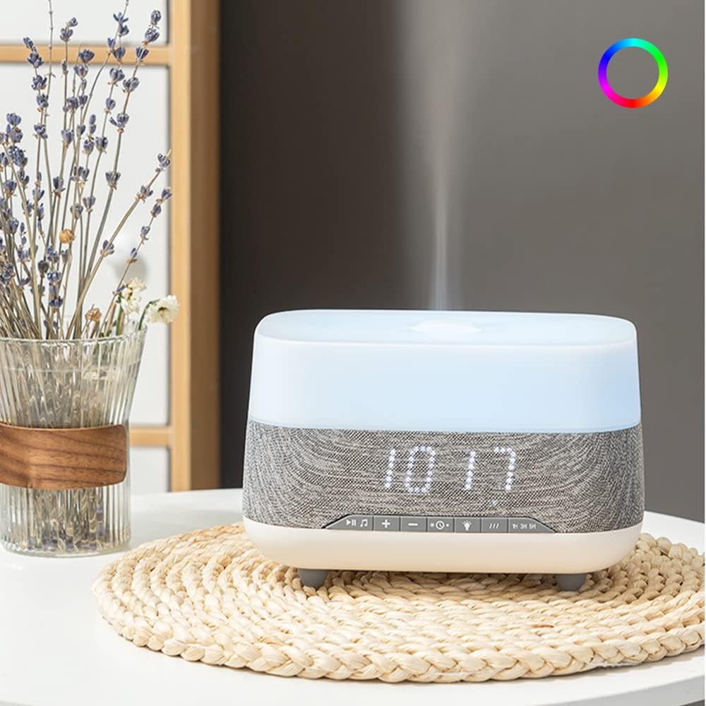 Essential Oil Diffuser and Humidifier with Speaker Clock,7 Color Mood Night Lights,Electric Cool Mist Aromatherapy for Office, Home, Bedroom, Baby Room