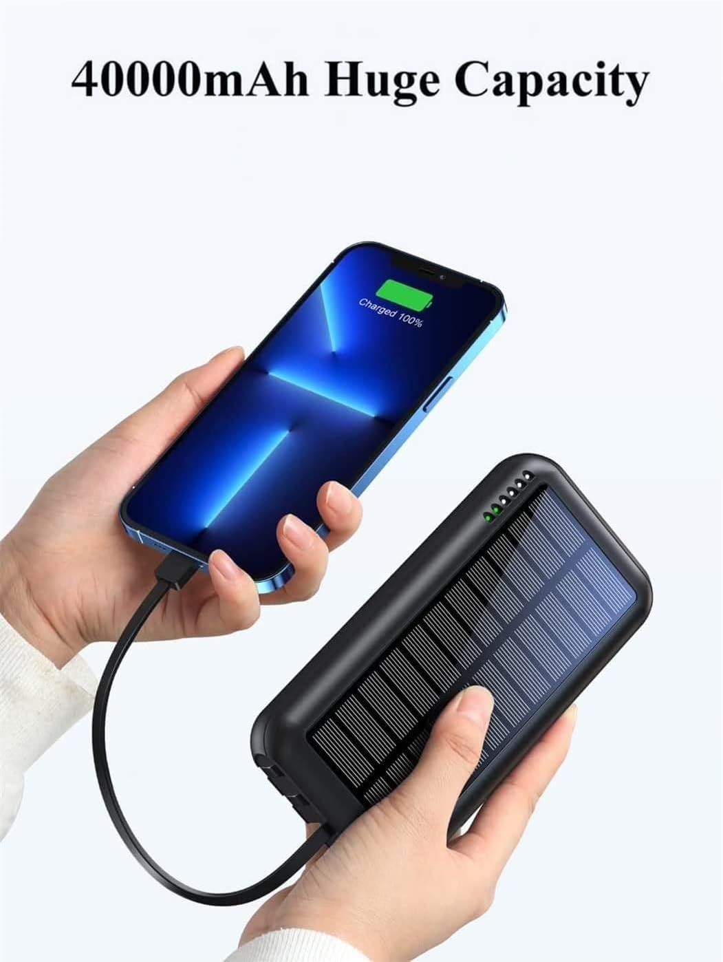 UYAYOHU Power-Bank-Solar-Portable-Charger - 40000mAh Power Bank Large Capacity Built in 3 Output and 1 Input Cables and Flashlight 5V3.1A Quick Charge Compatible with All Smart Phones and USB Devices