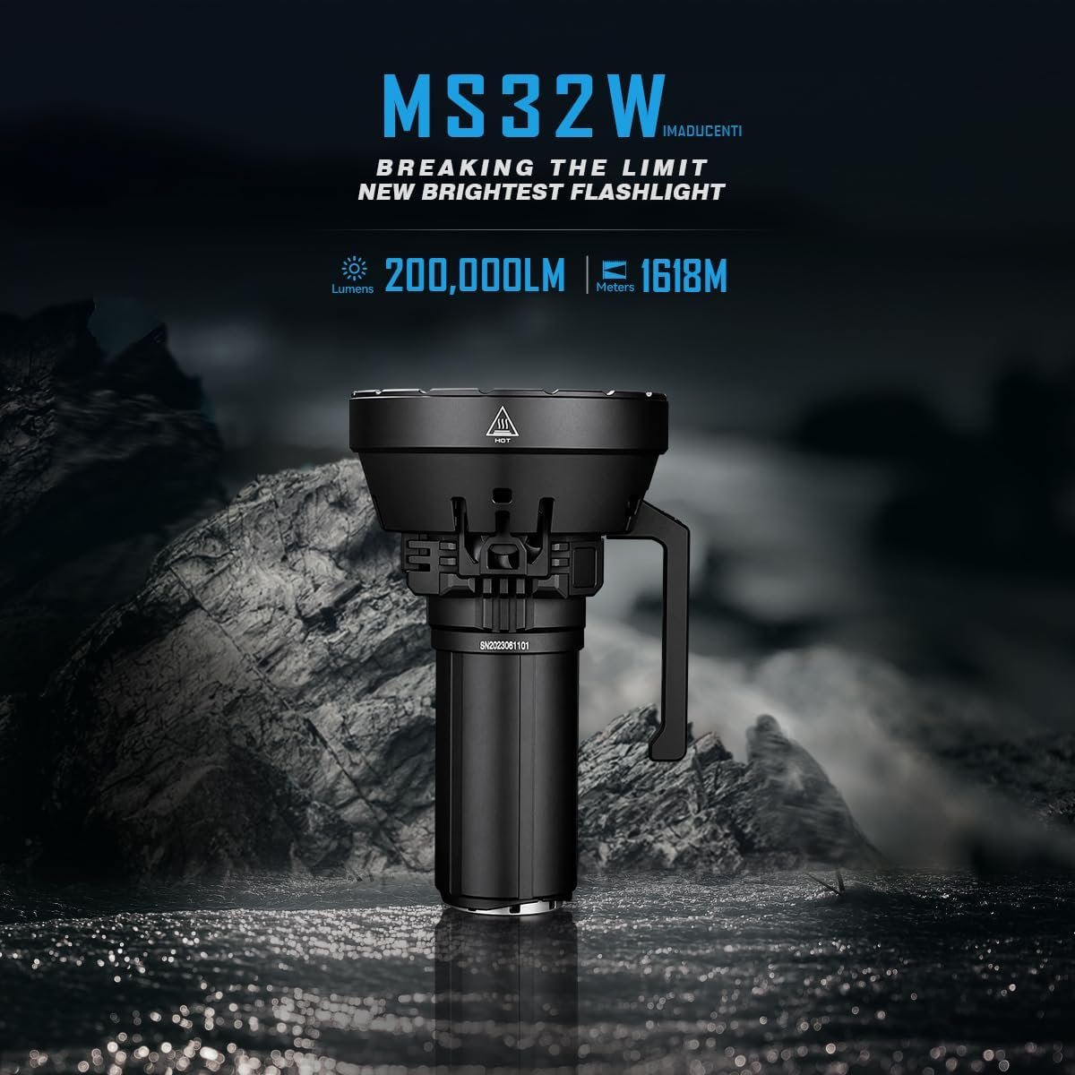 IMALENT MS32W Brightest Flashlight 200,000 Lumens, Cree XHP70.2 LEDs Tactical Flashlights High Lumens with 8 Modes Type-C Rechargeable Flash Light for Outdoor, Emergency and Caving (MS32W)