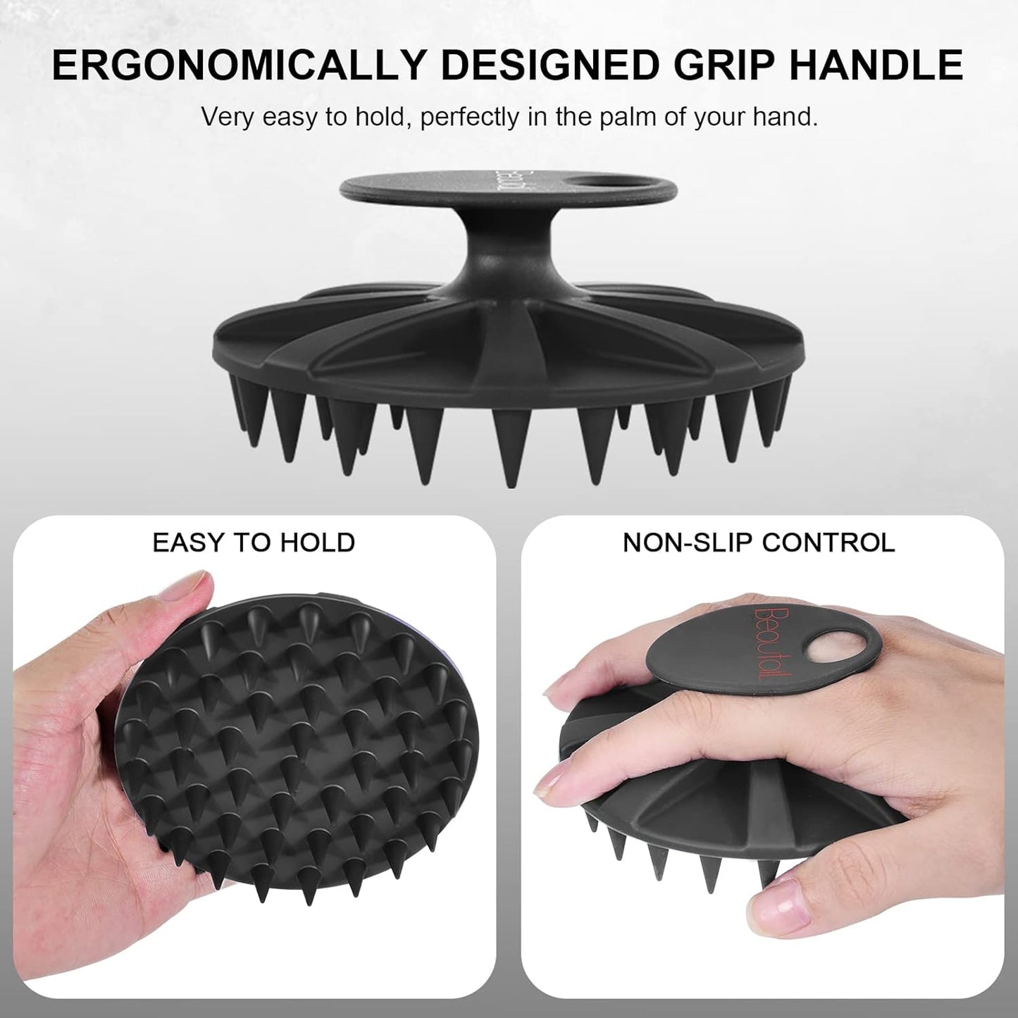 BEAUTAIL Hair Scalp Massager Shampoo Brush, Soft Silicone Head Care Scrubber and Exfoliator for Dandruff Removal and Hair Growth, Shower Washing Hair Scrub Brush Tool for Women Men Pet, 1 Pack, Black