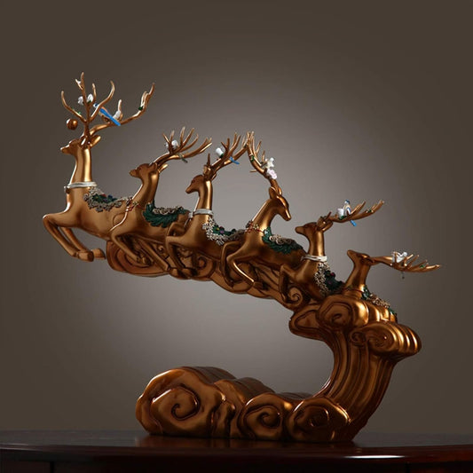 Weiping Sculpture Accent Entrance Living Room Feng Shui Deer Office Table Decoration Desk Ornaments Home Deer Statue Crafts Gift Objects Animal Sculpture Table Statue