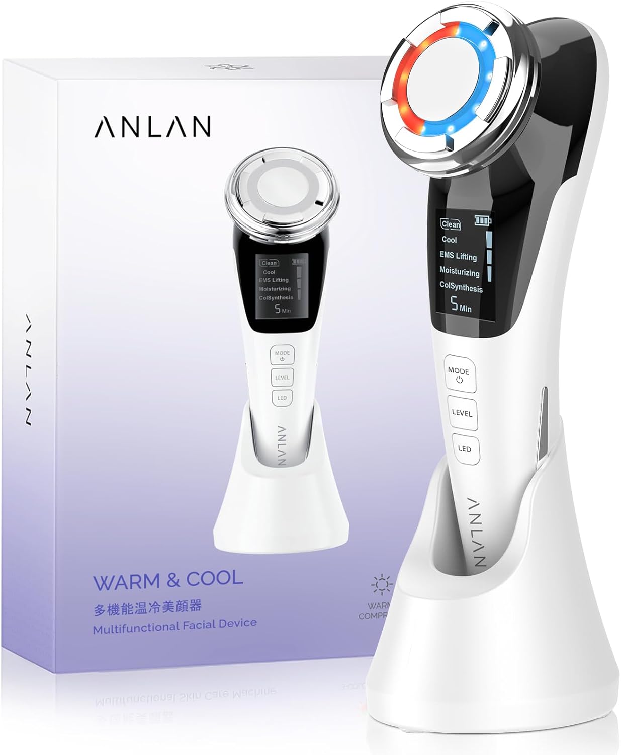 ANLAN Multifunctional Anti-Wrinkle Beauty Massager, Red and Blue Hot and Cold Facial Massage, Deep Cleansing Anti-Aging Firming and Lifting