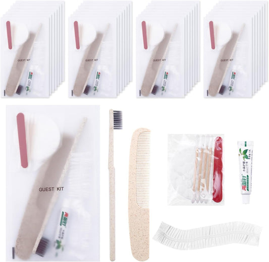 LLHQAMT Hygiene Kit, Hygiene Kit Bulk, Travel Hygiene Kit With Toothbrush, Toothpaste, Care Package, Comb, Shower Cap, Individually Packed, Suitable For Hotel, Home, Camping, Travel (50-PACK)